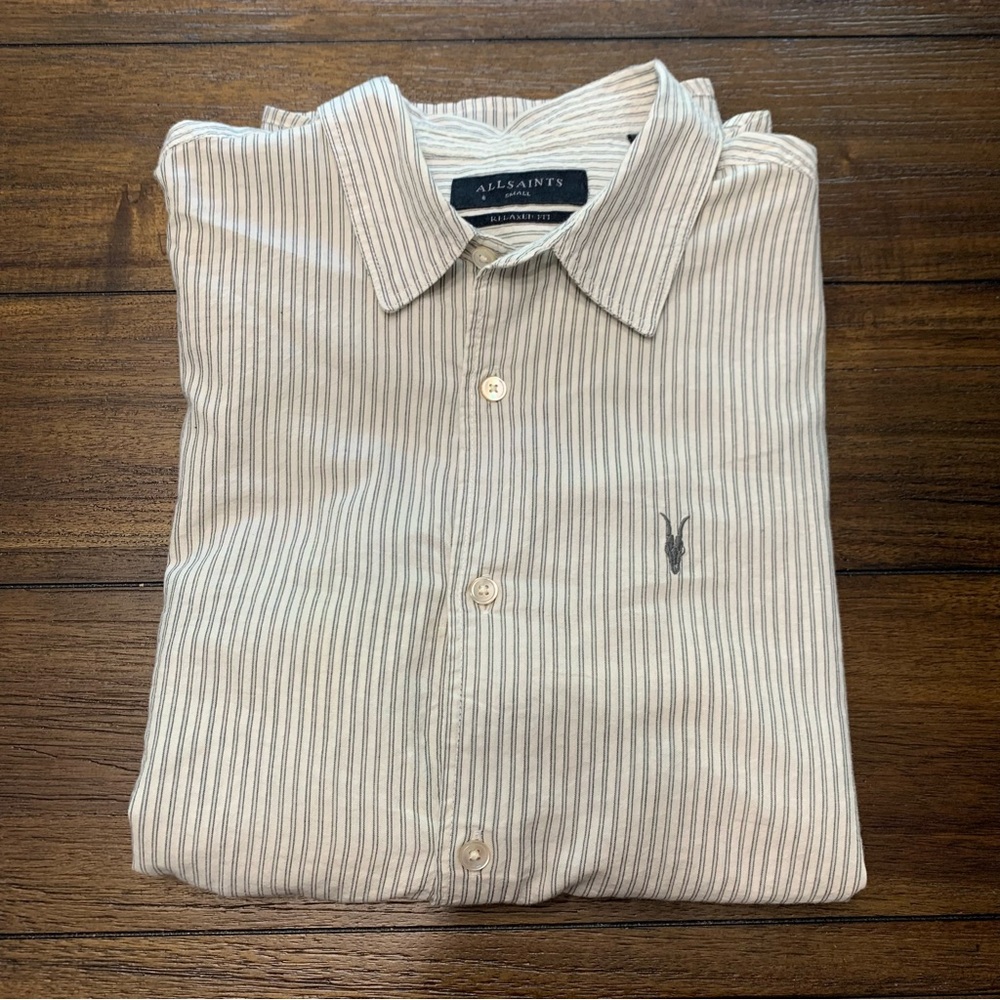 All Saints Men's Ramskull Striped Button Down Shirt Size Small